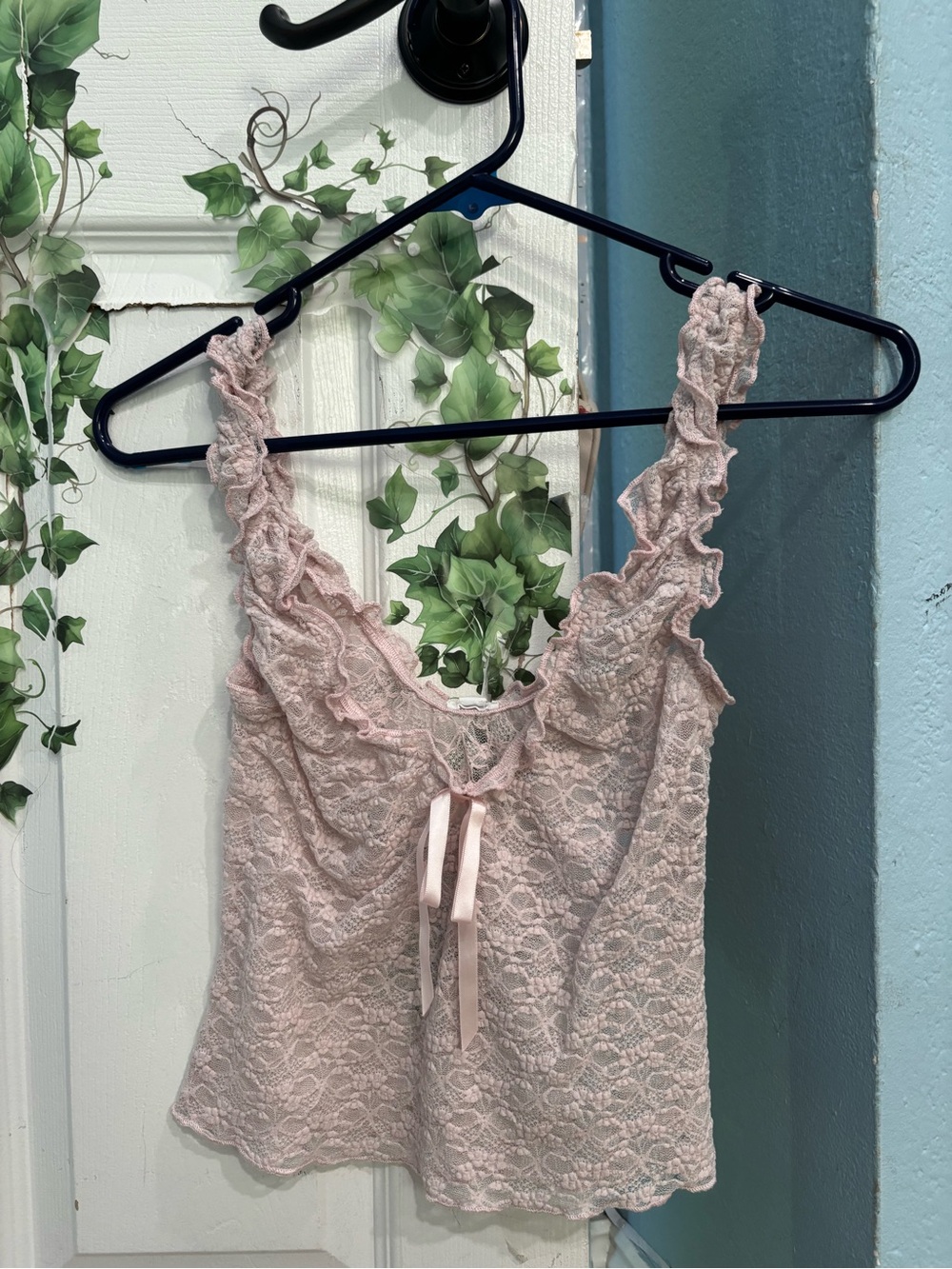 Lace Ruffle Tank Top - Soft Pink - Picture 2 of 2
